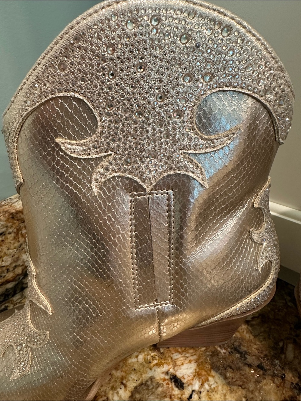 Jessica Simpson Metallic Gold Embellished Pointed Western Booties - Picture 3 of 4